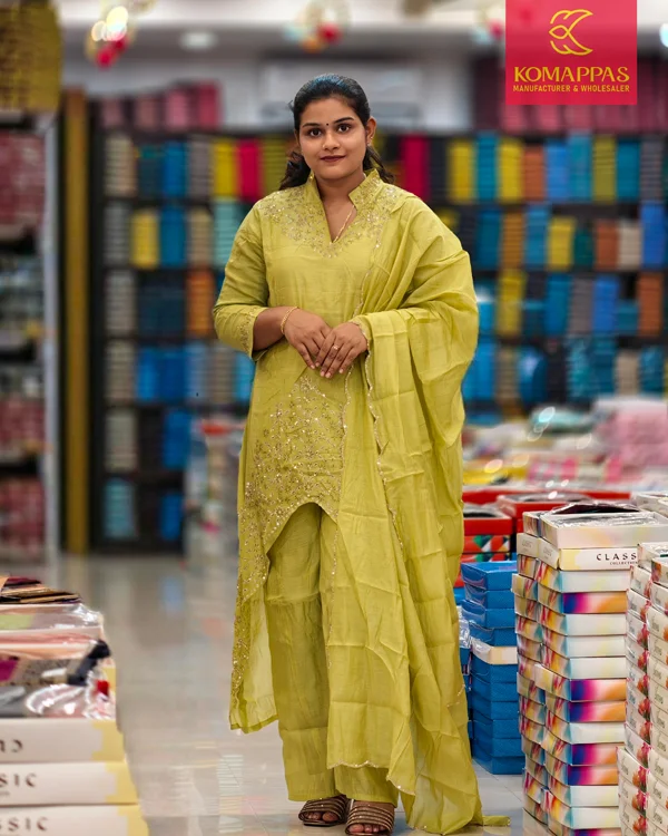 Aari-Work Asymmetric Salwar Suite