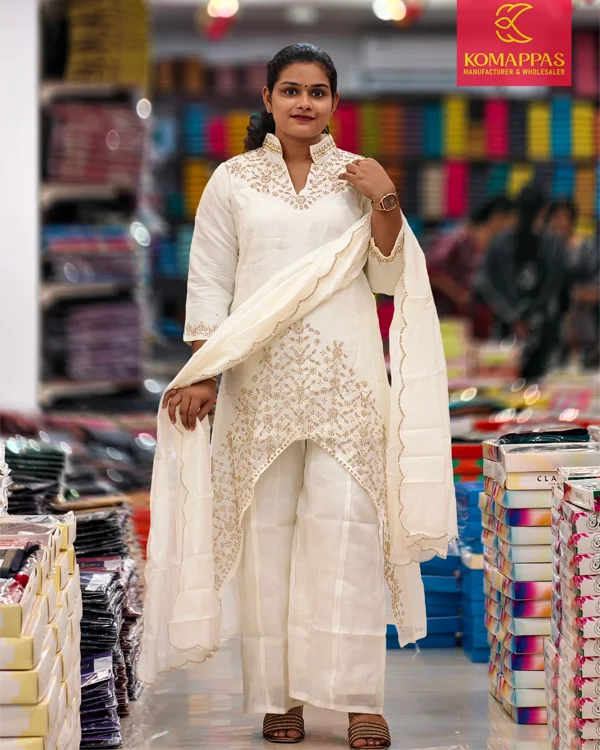 Aari-Work Asymmetric Salwar Suite